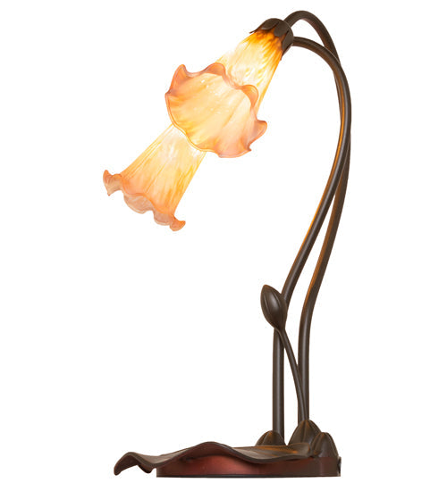 Meyda Lighting Pond Lily 16" 2-Light Mahogany Bronze Table Lamp With Amber and Purple Shade Glass