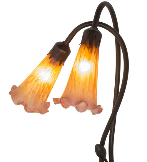 Meyda Lighting Pond Lily 16" 2-Light Mahogany Bronze Table Lamp With Amber and Purple Shade Glass
