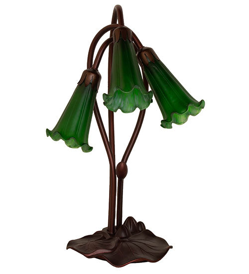 Meyda Lighting Pond Lily 16" 3-Light Mahogany Bronze Accent Table Lamp With Green Shade Glass