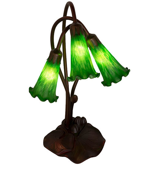 Meyda Lighting Pond Lily 16" 3-Light Mahogany Bronze Accent Table Lamp With Green Shade Glass