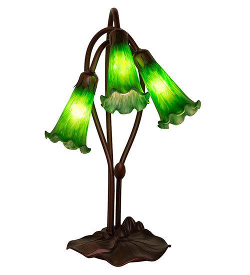 Meyda Lighting Pond Lily 16" 3-Light Mahogany Bronze Accent Table Lamp With Green Shade Glass
