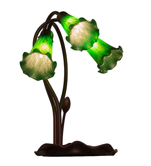 Meyda Lighting Pond Lily 16" 3-Light Mahogany Bronze Accent Table Lamp With Green Shade Glass