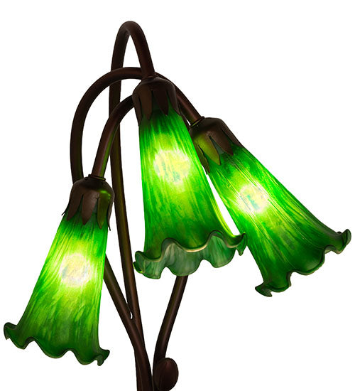 Meyda Lighting Pond Lily 16" 3-Light Mahogany Bronze Accent Table Lamp With Green Shade Glass