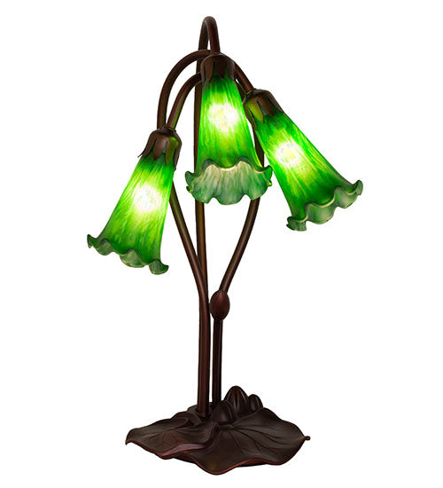 Meyda Lighting Pond Lily 16" 3-Light Mahogany Bronze Accent Table Lamp With Green Shade Glass