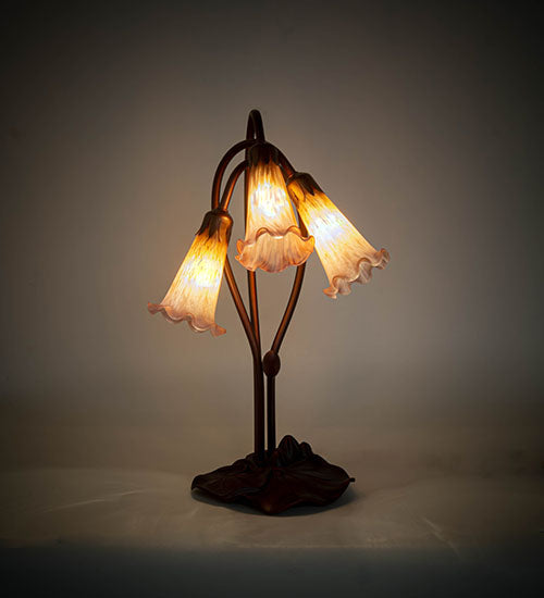 Meyda Lighting Pond Lily 16" 3-Light Mahogany Bronze Table Lamp With Amber and Purple Shade Glass