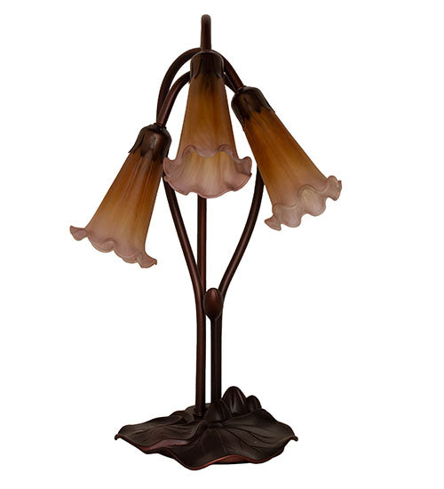 Meyda Lighting Pond Lily 16" 3-Light Mahogany Bronze Table Lamp With Amber and Purple Shade Glass