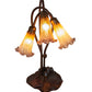 Meyda Lighting Pond Lily 16" 3-Light Mahogany Bronze Table Lamp With Amber and Purple Shade Glass