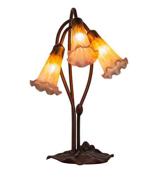 Meyda Lighting Pond Lily 16" 3-Light Mahogany Bronze Table Lamp With Amber and Purple Shade Glass