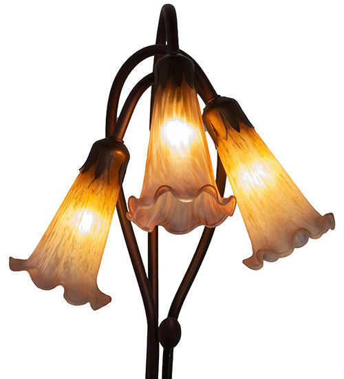 Meyda Lighting Pond Lily 16" 3-Light Mahogany Bronze Table Lamp With Amber and Purple Shade Glass