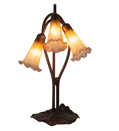 Meyda Lighting Pond Lily 16" 3-Light Mahogany Bronze Table Lamp With Amber and Purple Shade Glass