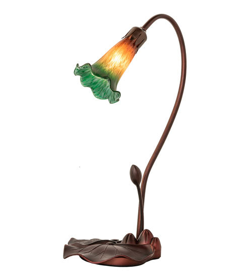 Meyda Lighting Pond Lily 16" Mahogany Bronze Accent Table Lamp With Amber and Green Shade Glass