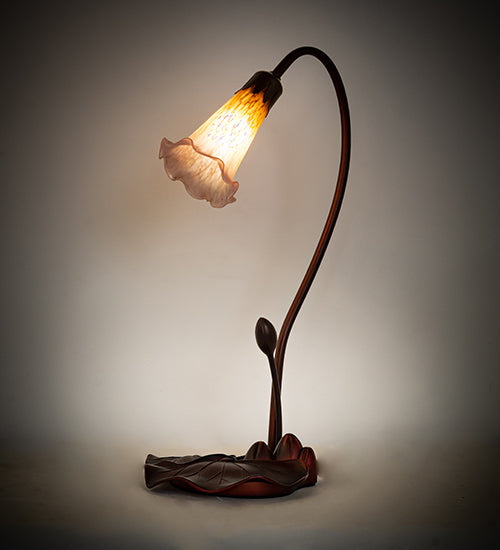 Meyda Lighting Pond Lily 16" Mahogany Bronze Accent Table Lamp With Amber and Purple Shade Glass