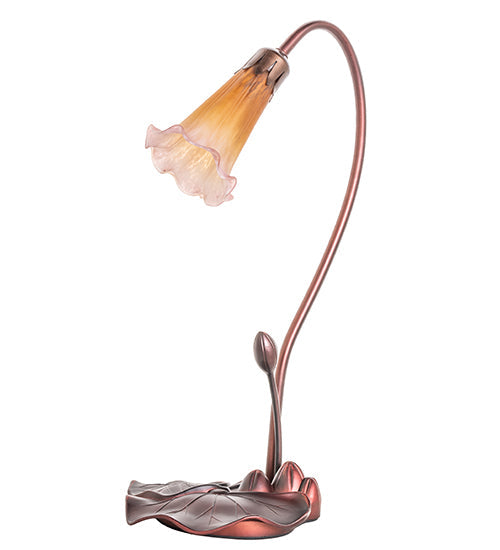 Meyda Lighting Pond Lily 16" Mahogany Bronze Accent Table Lamp With Amber and Purple Shade Glass