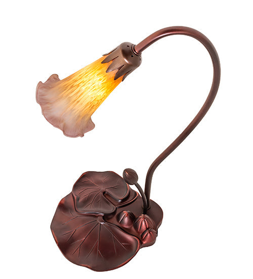 Meyda Lighting Pond Lily 16" Mahogany Bronze Accent Table Lamp With Amber and Purple Shade Glass