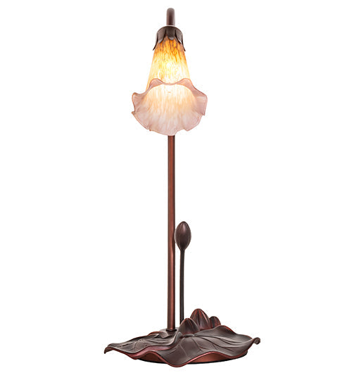 Meyda Lighting Pond Lily 16" Mahogany Bronze Accent Table Lamp With Amber and Purple Shade Glass
