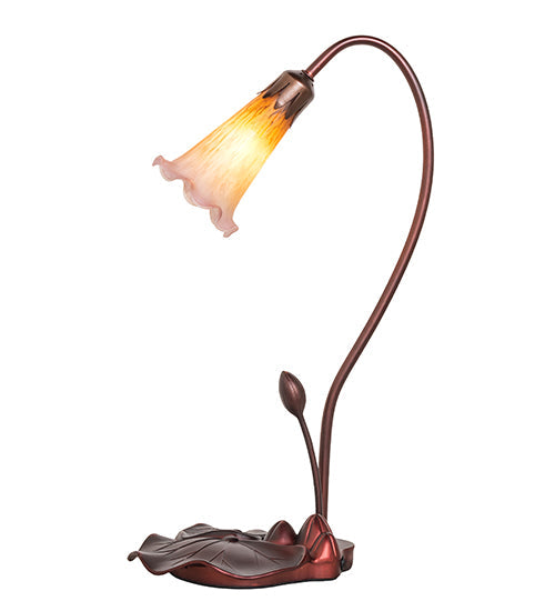 Meyda Lighting Pond Lily 16" Mahogany Bronze Accent Table Lamp With Amber and Purple Shade Glass