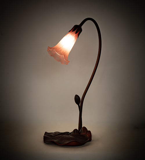 Meyda Lighting Pond Lily 16" Mahogany Bronze Accent Table Lamp With Pink Shade Glass