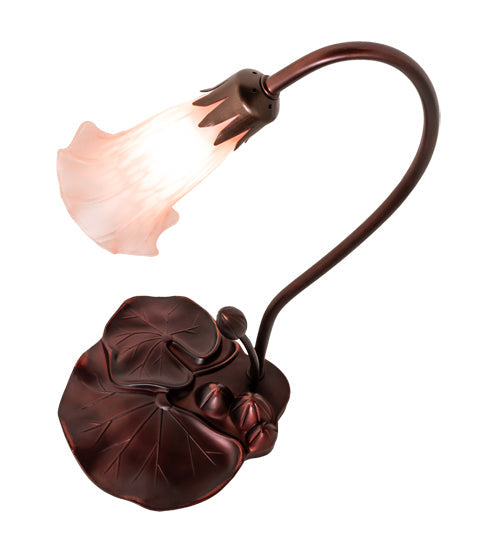Meyda Lighting Pond Lily 16" Mahogany Bronze Accent Table Lamp With Pink Shade Glass
