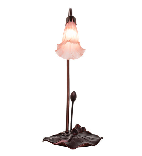 Meyda Lighting Pond Lily 16" Mahogany Bronze Accent Table Lamp With Pink Shade Glass