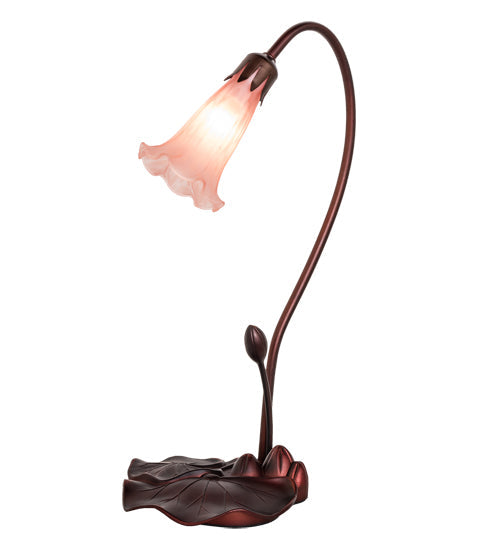 Meyda Lighting Pond Lily 16" Mahogany Bronze Accent Table Lamp With Pink Shade Glass