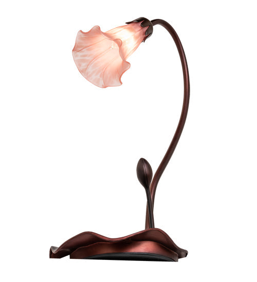 Meyda Lighting Pond Lily 16" Mahogany Bronze Accent Table Lamp With Pink Shade Glass