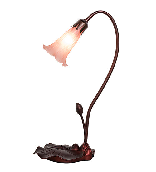 Meyda Lighting Pond Lily 16" Mahogany Bronze Accent Table Lamp With Pink Shade Glass
