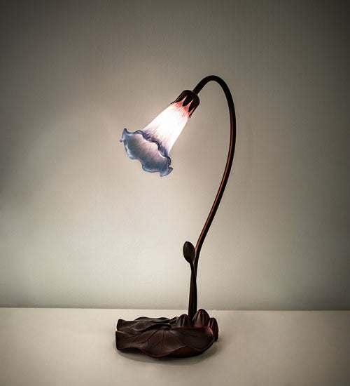 Meyda Lighting Pond Lily 16" Mahogany Bronze Accent Table Lamp With Pink and Blue Shade Glass