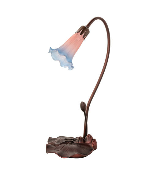 Meyda Lighting Pond Lily 16" Mahogany Bronze Accent Table Lamp With Pink and Blue Shade Glass