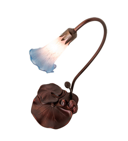 Meyda Lighting Pond Lily 16" Mahogany Bronze Accent Table Lamp With Pink and Blue Shade Glass