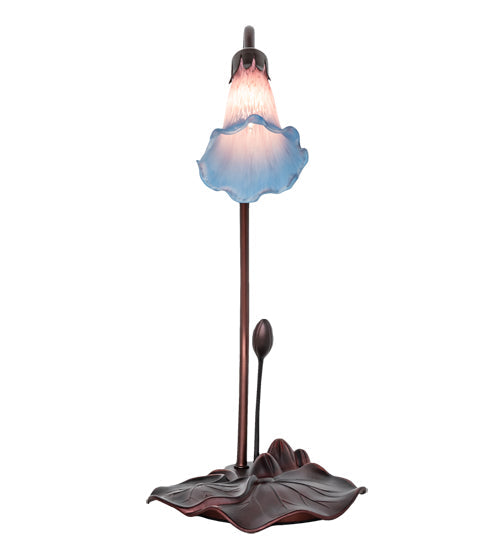 Meyda Lighting Pond Lily 16" Mahogany Bronze Accent Table Lamp With Pink and Blue Shade Glass