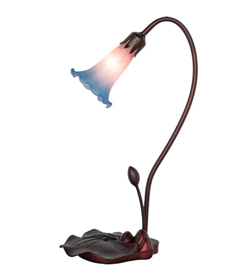 Meyda Lighting Pond Lily 16" Mahogany Bronze Accent Table Lamp With Pink and Blue Shade Glass