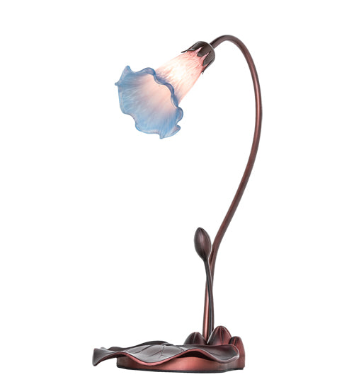Meyda Lighting Pond Lily 16" Mahogany Bronze Accent Table Lamp With Pink and Blue Shade Glass