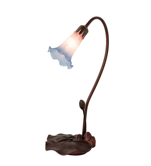 Meyda Lighting Pond Lily 16" Mahogany Bronze Accent Table Lamp With Pink and Blue Shade Glass
