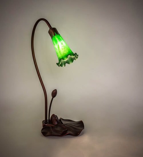 Meyda Lighting Pond Lily 16" Mahogany Bronze Mini Table Lamp With Green Shade Glass