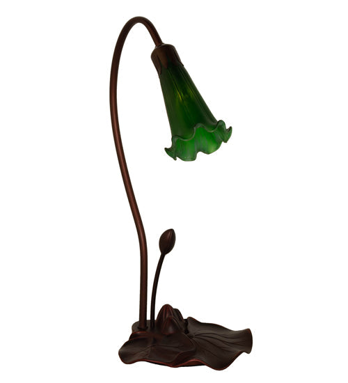 Meyda Lighting Pond Lily 16" Mahogany Bronze Mini Table Lamp With Green Shade Glass