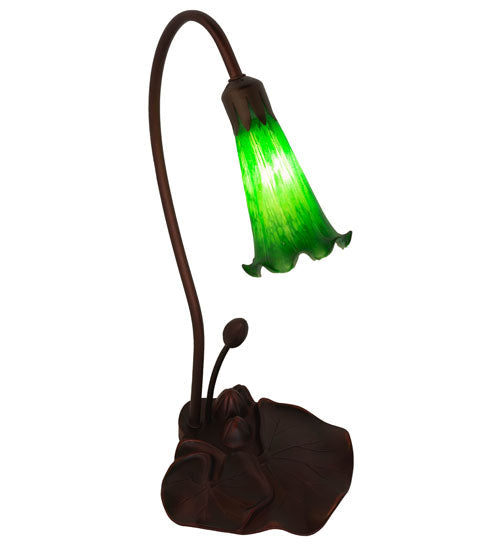 Meyda Lighting Pond Lily 16" Mahogany Bronze Mini Table Lamp With Green Shade Glass