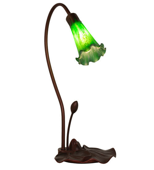 Meyda Lighting Pond Lily 16" Mahogany Bronze Mini Table Lamp With Green Shade Glass