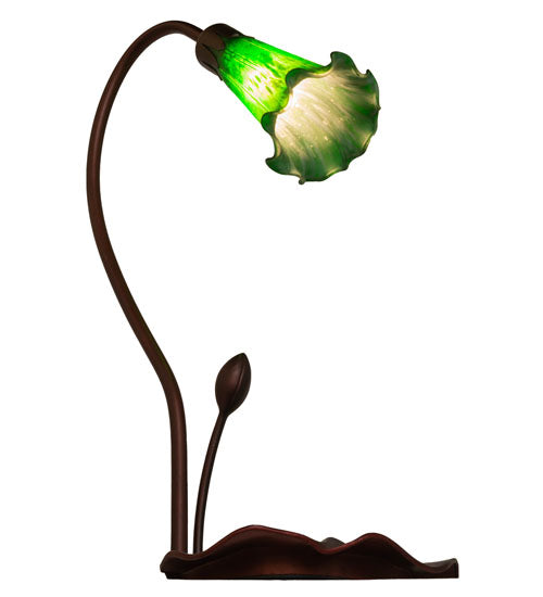 Meyda Lighting Pond Lily 16" Mahogany Bronze Mini Table Lamp With Green Shade Glass