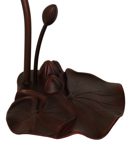 Meyda Lighting Pond Lily 16" Mahogany Bronze Mini Table Lamp With Green Shade Glass