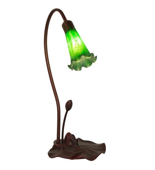 Meyda Lighting Pond Lily 16" Mahogany Bronze Mini Table Lamp With Green Shade Glass