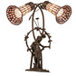 Meyda Lighting Pond Lily 17" 2-Light Mahogany Bronze Trellis Girl Accent Table Lamp With Pink Stained Shade Glass