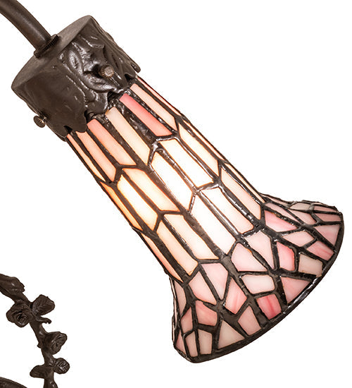 Meyda Lighting Pond Lily 17" 2-Light Mahogany Bronze Trellis Girl Accent Table Lamp With Pink Stained Shade Glass