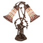 Meyda Lighting Pond Lily 17" 2-Light Mahogany Bronze Trellis Girl Accent Table Lamp With Pink Stained Shade Glass