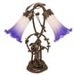 Meyda Lighting Pond Lily 17" 2-Light Mahogany Bronze Trellis Girl Table Lamp With Blue & White Shade Glass