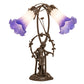 Meyda Lighting Pond Lily 17" 2-Light Mahogany Bronze Trellis Girl Table Lamp With Blue & White Shade Glass