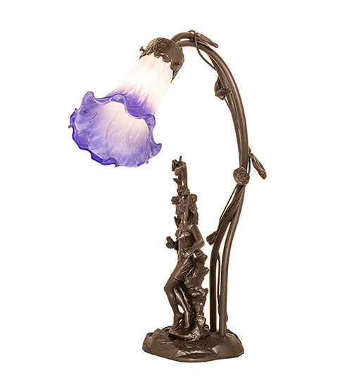 Meyda Lighting Pond Lily 17" 2-Light Mahogany Bronze Trellis Girl Table Lamp With Blue & White Shade Glass