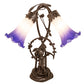 Meyda Lighting Pond Lily 17" 2-Light Mahogany Bronze Trellis Girl Table Lamp With Blue & White Shade Glass