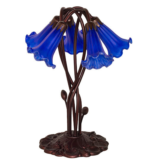 Meyda Lighting Pond Lily 17" 5-Light Mahogany Bronze Accent Table Lamp With Blue Shade Glass