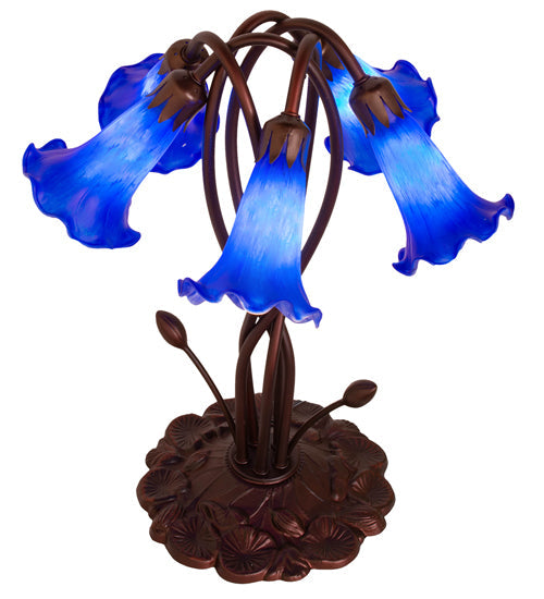 Meyda Lighting Pond Lily 17" 5-Light Mahogany Bronze Accent Table Lamp With Blue Shade Glass