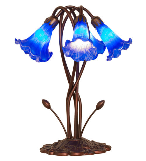 Meyda Lighting Pond Lily 17" 5-Light Mahogany Bronze Accent Table Lamp With Blue Shade Glass